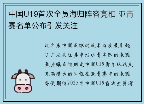 中国U19首次全员海归阵容亮相 亚青赛名单公布引发关注