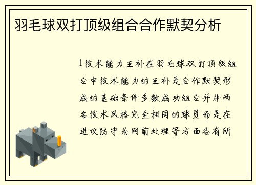 羽毛球双打顶级组合合作默契分析