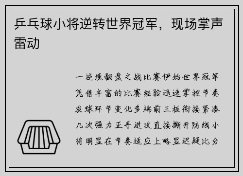 乒乓球小将逆转世界冠军，现场掌声雷动